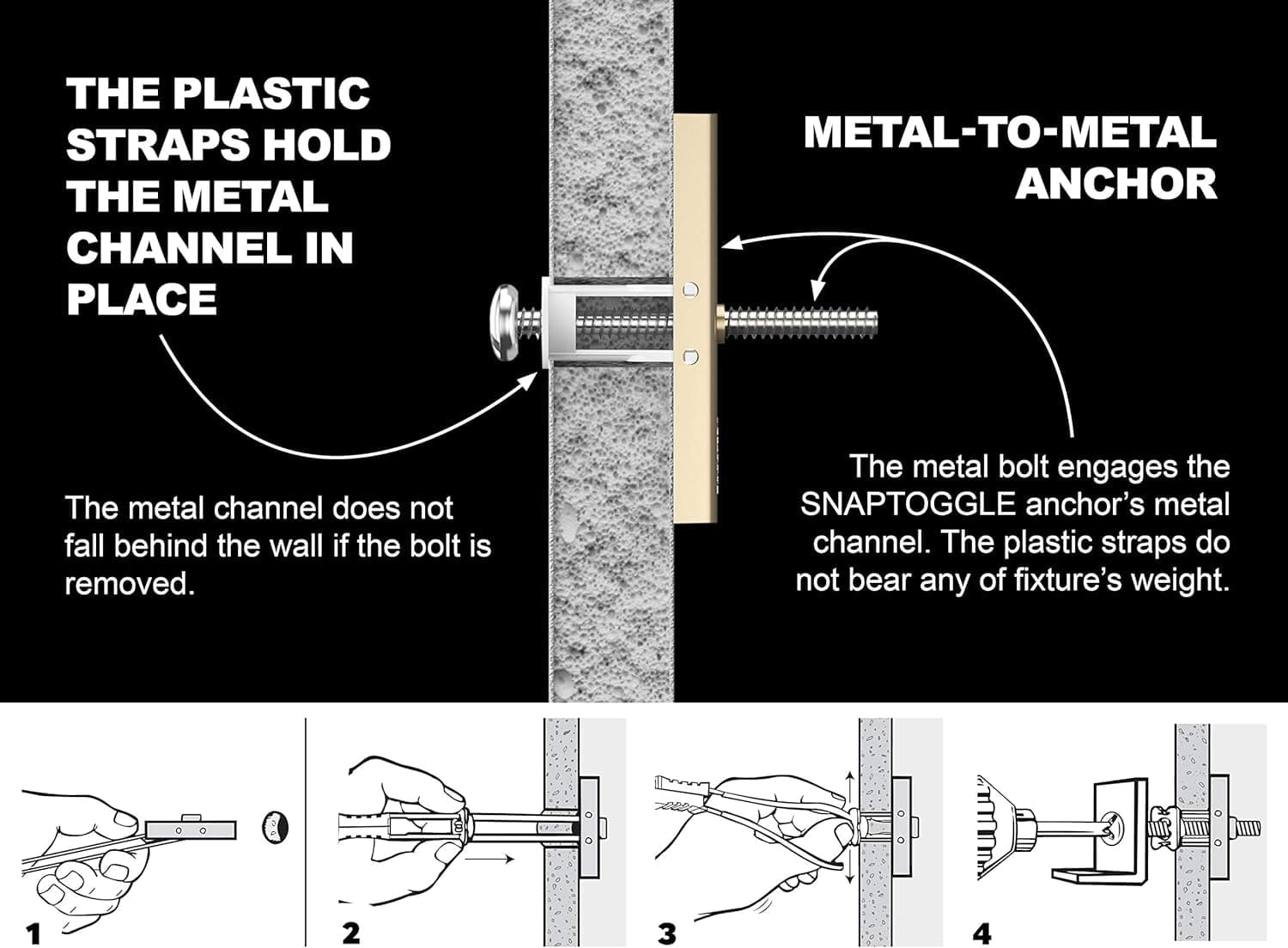 An illustration showcasing how toggle bolt anchors work for bathroom grab bars.